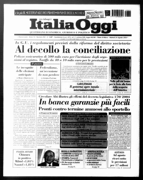 Italia oggi : quotidiano di economia finanza e politica